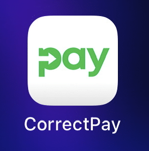 CorrectPay logo on purple background