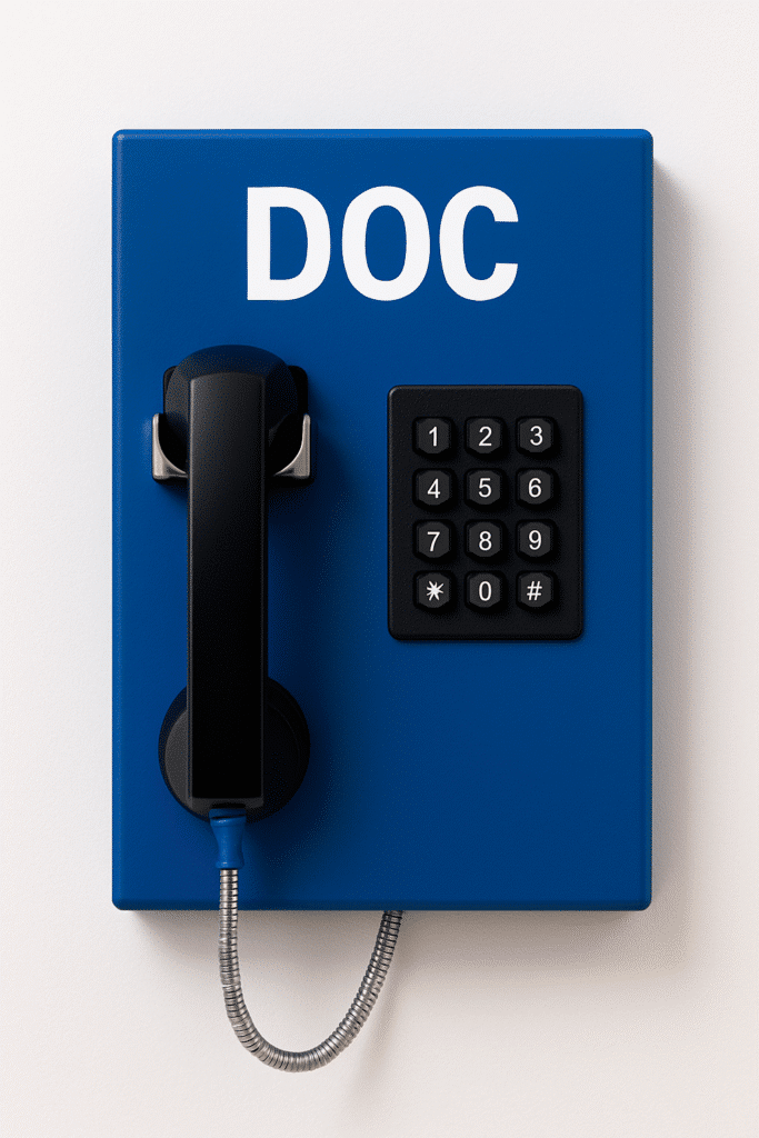 Jail Blue phone with keypad and label
