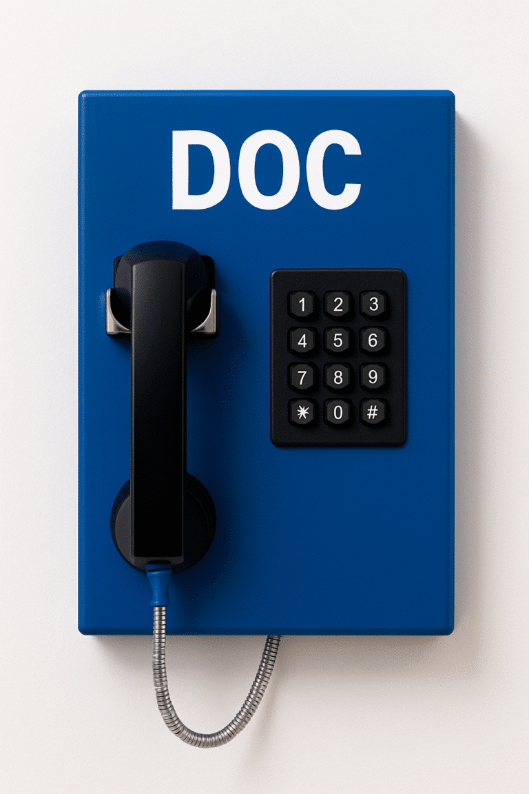 Jail Blue phone with keypad and label