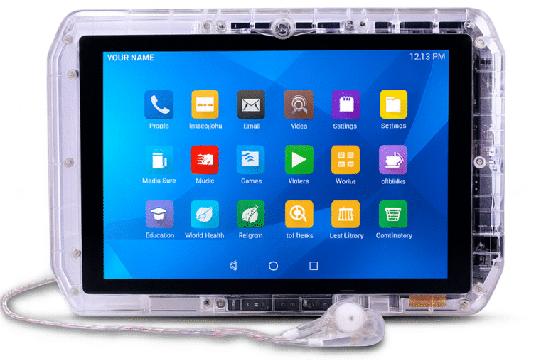 Tablet with colorful app icons displayed